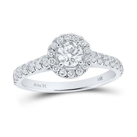 Radiant Brilliance: 14kt White Gold Round Diamond Halo Bridal Wedding Engagement Ring - Top View