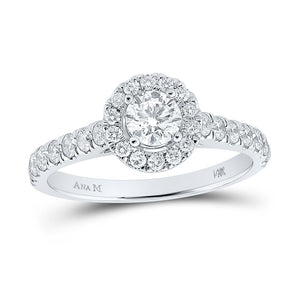 Wedding Collection | 14kt White Gold Round Diamond Halo Bridal Wedding Engagement Ring 1 Cttw | Splendid Jewellery GND