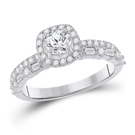 Captivating Brilliance: 14kt White Gold Round Diamond Halo Bridal Wedding Engagement Ring 1 Cttw - Top View