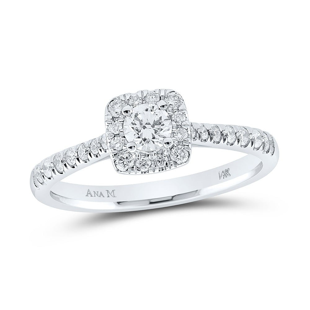 Wedding Collection | 14kt White Gold Round Diamond Halo Bridal Wedding Engagement Ring 1/2 Cttw | Splendid Jewellery GND