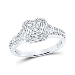 Wedding Collection | 14kt White Gold Round Diamond Halo Bridal Wedding Engagement Ring 3/4 Cttw | Splendid Jewellery GND