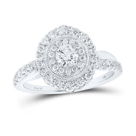 Captivating Brilliance: 14kt White Gold Round Diamond Halo Bridal Wedding Engagement Ring 3/4 Cttw - Top View