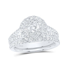 Load image into Gallery viewer, 14kt White Gold Halo Diamond Sapphire Wedding Ring Set - A Mesmerizing Symbol of Love and Elegance - Top View