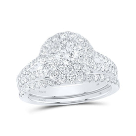 14kt White Gold Halo Diamond Sapphire Wedding Ring Set - A Mesmerizing Symbol of Love and Elegance - Top View