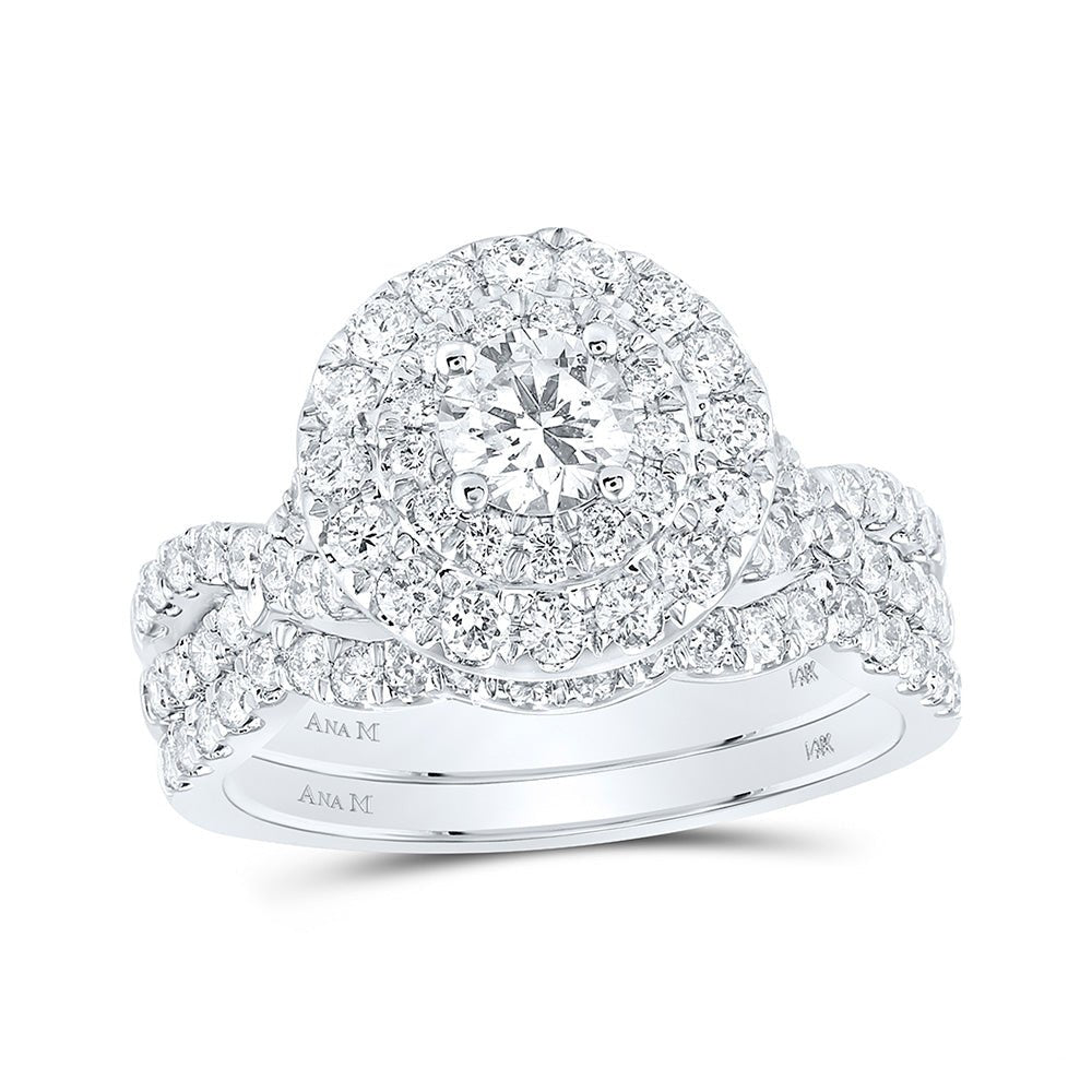 Wedding Collection | 14kt White Gold Round Diamond Halo Bridal Wedding Ring Band Set 1-1/2 Cttw | Splendid Jewellery GND