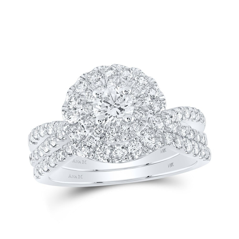 Wedding Collection | 14kt White Gold Round Diamond Halo Bridal Wedding Ring Band Set 1-1/2 Cttw | Splendid Jewellery GND