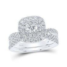 Load image into Gallery viewer, Captivating Love&#39;s Embrace 14kt White Gold Diamond Halo Bridal Wedding Ring Band Set - Top View