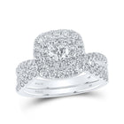 Captivating Love's Embrace 14kt White Gold Diamond Halo Bridal Wedding Ring Band Set - Top View