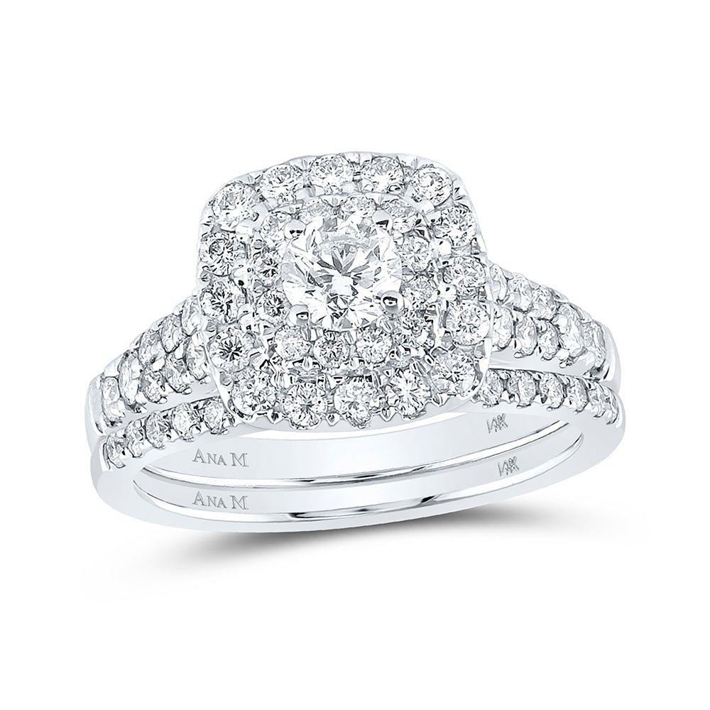 Wedding Collection | 14kt White Gold Round Diamond Halo Bridal Wedding Ring Band Set 1-1/2 Cttw | Splendid Jewellery GND