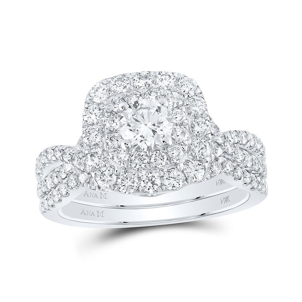 Wedding Collection | 14kt White Gold Round Diamond Halo Bridal Wedding Ring Band Set 1-1/2 Cttw | Splendid Jewellery GND
