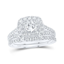 Load image into Gallery viewer, Captivating Brilliance: 14kt White Gold Diamond Halo Bridal Wedding Ring Set - Top View