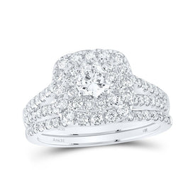 Captivating Brilliance: 14kt White Gold Diamond Halo Bridal Wedding Ring Set - Top View
