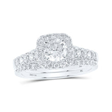 Load image into Gallery viewer, Eternal Sparkle: 14kt White Gold Round Diamond Halo Bridal Wedding Ring Band Set - Top View