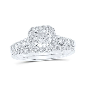 Eternal Sparkle: 14kt White Gold Round Diamond Halo Bridal Wedding Ring Band Set - Top View