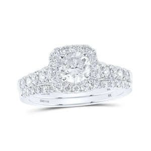 Wedding Collection | 14kt White Gold Round Diamond Halo Bridal Wedding Ring Band Set 1-1/2 Cttw | Splendid Jewellery GND