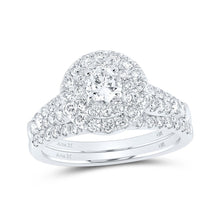 Load image into Gallery viewer, Eternal Brilliance 14kt White Gold Diamond Halo Bridal Wedding Ring Band Set - Top View