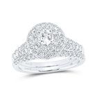 Eternal Brilliance 14kt White Gold Diamond Halo Bridal Wedding Ring Band Set - Top View