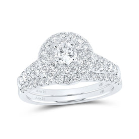 Eternal Brilliance 14kt White Gold Diamond Halo Bridal Wedding Ring Band Set - Top View
