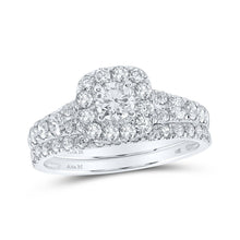 Load image into Gallery viewer, Radiant Love: 14kt White Gold Diamond Halo Bridal Wedding Ring Band Set - Top View