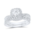 Timeless Brilliance: 14kt White Gold Diamond Halo Wedding Ring Band Set - Top View