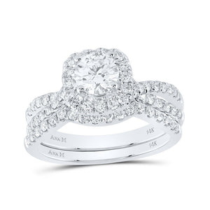 Wedding Collection | 14kt White Gold Round Diamond Halo Bridal Wedding Ring Band Set 1-1/2 Cttw | Splendid Jewellery GND