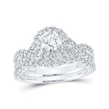Load image into Gallery viewer, 14kt White Gold Radiant Love Diamond Halo Bridal Wedding Ring Band Set - Top View