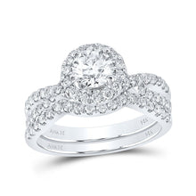 Load image into Gallery viewer, Sparkling Splendor: 14kt White Gold Diamond Halo Bridal Wedding Ring Band Set - Top View