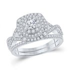 Eternal Love 14kt White Gold Round Diamond Halo Bridal Wedding Ring Band Set - Top View