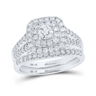 Radiant Love 14kt White Gold Diamond Halo Bridal Wedding Ring Band Set - Top View