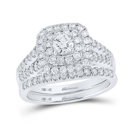 Radiant Love 14kt White Gold Diamond Halo Bridal Wedding Ring Band Set - Top View