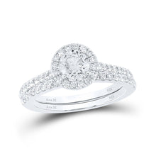 Load image into Gallery viewer, Radiant Love: 14kt White Gold Round Diamond Halo Bridal Wedding Ring Band Set 1-1/4 Cttw - Top View