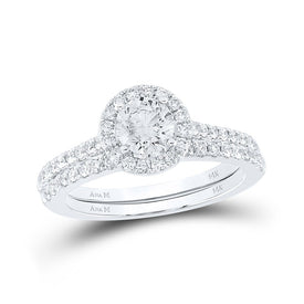 Radiant Love: 14kt White Gold Round Diamond Halo Bridal Wedding Ring Band Set 1-1/4 Cttw - Top View