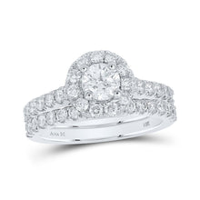Load image into Gallery viewer, Eternal Love 14kt White Gold Round Diamond Halo Bridal Wedding Ring Band Set - Top View