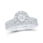 Eternal Love 14kt White Gold Round Diamond Halo Bridal Wedding Ring Band Set - Top View