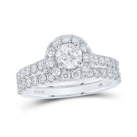 Eternal Love 14kt White Gold Round Diamond Halo Bridal Wedding Ring Band Set - Top View
