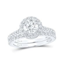 Load image into Gallery viewer, Radiant Love: 14kt White Gold Diamond Halo Bridal Wedding Ring Band Set - Top View