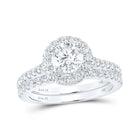 Radiant Love: 14kt White Gold Diamond Halo Bridal Wedding Ring Band Set - Top View
