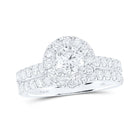 Radiant Elegance: 14kt White Gold Diamond Halo Bridal Wedding Ring Band Set - Top View