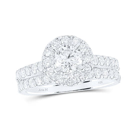 Radiant Elegance: 14kt White Gold Diamond Halo Bridal Wedding Ring Band Set - Top View