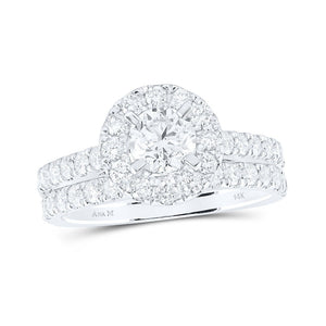 Wedding Collection | 14kt White Gold Round Diamond Halo Bridal Wedding Ring Band Set 1-7/8 Cttw | Splendid Jewellery GND