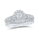 Eternal Sparkle 14kt White Gold Diamond Halo Bridal Wedding Ring Band Set - Top View