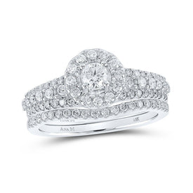 Eternal Sparkle 14kt White Gold Diamond Halo Bridal Wedding Ring Band Set - Top View