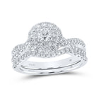 14kt White Gold Diamond Halo Sapphire Bridal Wedding Ring Set - Top View