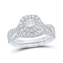 Load image into Gallery viewer, Radiant Love 14kt White Gold Diamond Halo Bridal Wedding Ring Band Set - Top View