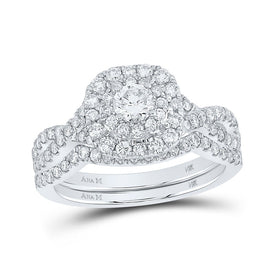 Radiant Love 14kt White Gold Diamond Halo Bridal Wedding Ring Band Set - Top View