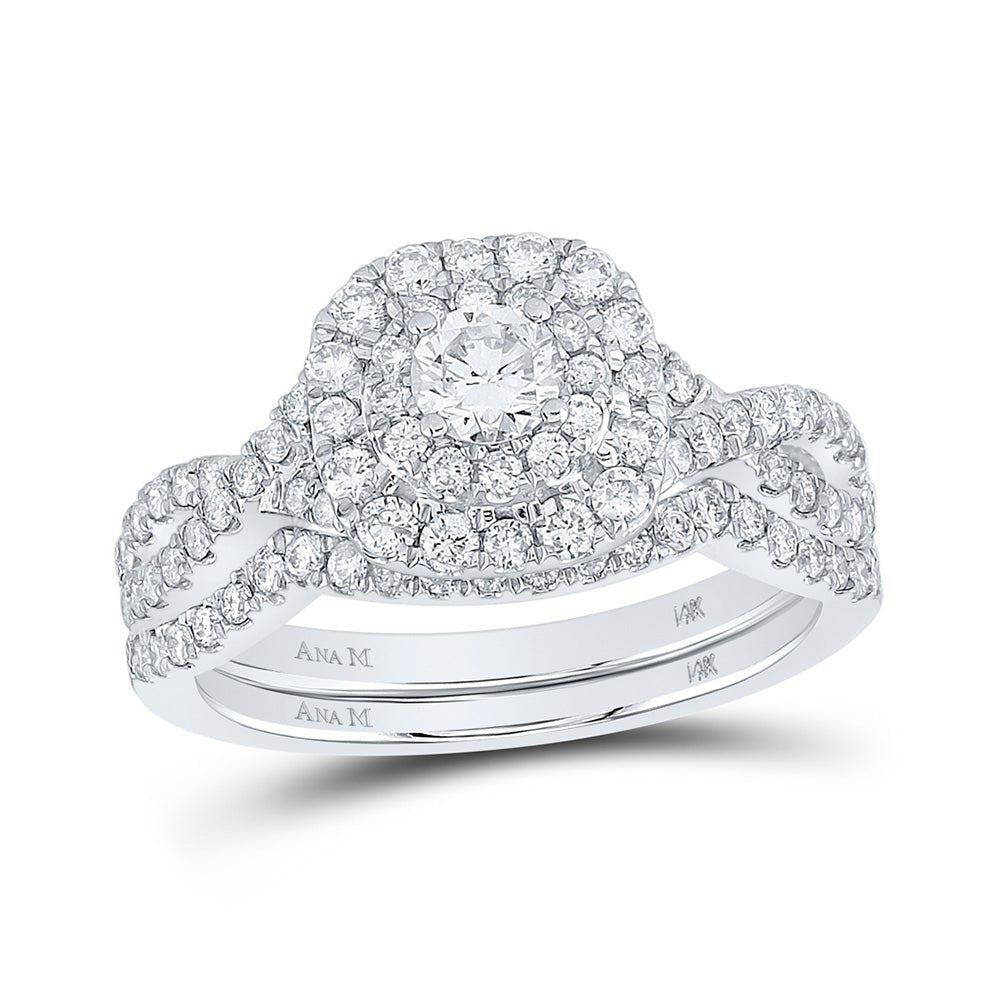 Wedding Collection | 14kt White Gold Round Diamond Halo Bridal Wedding Ring Band Set 1 Cttw | Splendid Jewellery GND