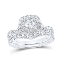 Load image into Gallery viewer, Captivating Elegance: 14kt White Gold Round Diamond Halo Bridal Wedding Ring Band Set with Blue Sapphire - Top View