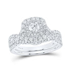 Captivating Elegance: 14kt White Gold Round Diamond Halo Bridal Wedding Ring Band Set with Blue Sapphire - Top View