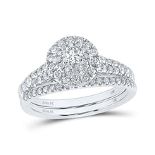Load image into Gallery viewer, Eternal Love 14kt White Gold Diamond Halo Sapphire Bridal Wedding Ring Set - Top View