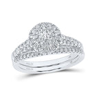 Eternal Love 14kt White Gold Diamond Halo Sapphire Bridal Wedding Ring Set - Top View